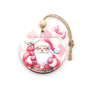 Santa Girl Christmas Countdown Calendar Ornament-Handmade UV Printed Wooden Ball Tree Decoration For Holiday Festive Gifts