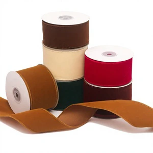 Christmas 5CM Single-sided Flocked Wire-edged Velvet Bow Ribbon for Christmas Holiday Party Bow Gift Accessory Decorative