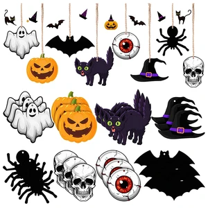Wooden Halloween Colorful Wood Hanging Ornament Decoration for Halloween Decoration DIY Supplies Eco-friendly