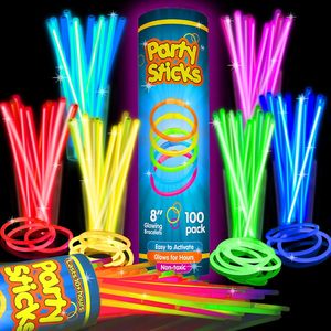 PartySticks Glow Sticks Party Supplies 100pk - 8 Inch Glow in the Dark Light up Sticks Party Favors, Glow Party Decorations