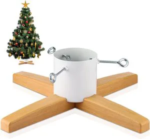 Wooden Christmas Tree Stand for Real Trees Large Size Wood Base Holiday Display Holder for Indoor Outdoor Tree Support Use