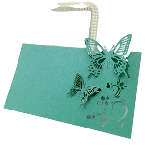 Lovely Paper Laser Cutting Blue Color butterfly Table Card Place Name Seats Card with Free logo Wholesaler for Wedding Favor