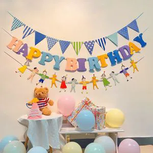 DAMAI Special Bow Tie Boy Men Girls Birthday Party Balloon Triangle Shape Happy Birthday Banner for Party Decoration