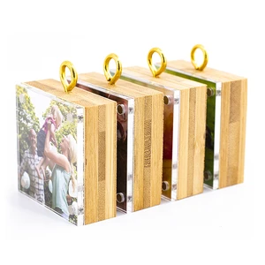 Guangdong Factory 2*2 America Style Best Price Mini Bamboo&Acrylic Photo Block Wedding Decor Christmas Decor Mini Photo Frame