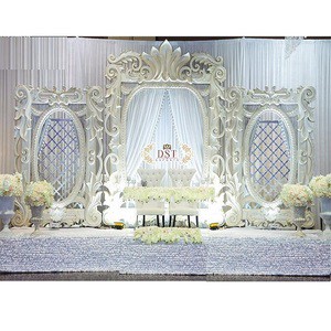 Contemporary Modern Reception Stage Backdrop Frames Fiber Customizable Color Size Golden Carved Design Event Decor India