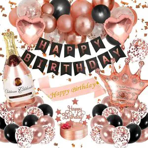 Hot selling Rose Gold Black Happy Birthday Party Decoration Balloon Set for Girls' Birthday Banner