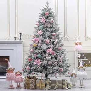 New High Quality Artificial Cedar Holiday Living Room Christmas Tree Decoration Flocking Snow Standing Base Customized Series