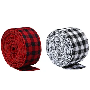 2024 New Arrival WHOLESALE Christmas Gift Wrapping Wire Edge Trim Fabric Woven Plaid Tartan Checked Ribbon