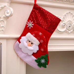 25*19cm Medium Size Christmas Decoration Socks Sequins Santa Claus Snowman Red Christmas Stockings