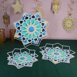 3pcs/Set Eid Mubarak Decor Ramadan Tray EID AI Adha Party Decor Muslim Islam Party Supplies Ramadan Star Decoration