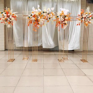 Event Party Stage Decoration Back Drops Supplies Gold Stainless Steel Frame Flower Backdrop Stand Wedding Arch