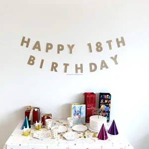 Bold Pre-Strung Happy 18th Birthday Banner NO DIY Gold Glitter 18th Birthday Party Banner for Boys & Girls Party Decorations