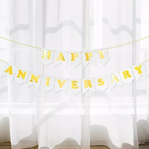 Customized Happy Anniversary Banner Decoration Supplies Party Gold Foiled Wedding Bunting