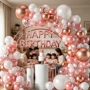 Novelty Birthday&Princess Theme Party Decor 123Pcs Rose Gold Latex Metallic Confetti Balloons Birthday Balloon Garland Arch Kit