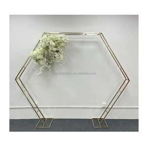 High Quality Wedding Arch Backdrop Stand Geometric Parallel Bars Hexagonal Iron Arch Shelf Background Wedding Stage Decoration
