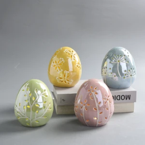 Wholesale Happy Spring Decorative Easter Ceramic Egg Hen Led Light Easter Holiday Supplies Decoration