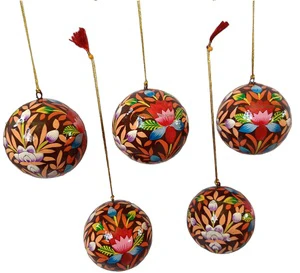 Kashmir Handmade Christmas Baubles and Tree Stand Accessories Paper Mache Ornaments for Festive Decor
