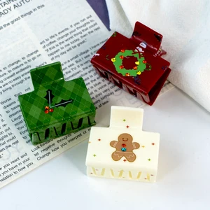 CANYUAN Colorful Christmas-themed 5cm Square Christmas Tree Acetate Unisex Hair Clips Cute Fashion Claw Clips Rhinestone Wedding