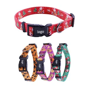 Best Quality Custom Christmas Dog Pet Collars Leash Set Adjustable Polyester Ribbons Personalized Logo Design Sustainable