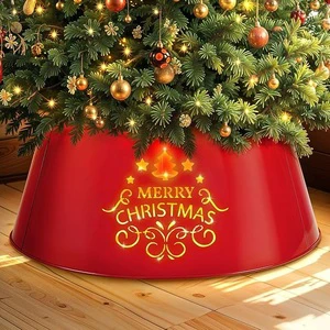 Small Size Handmade Folding Galvanized Metal Christmas Tree Skirt for Potted Plants and Small Trees Stand Accessories