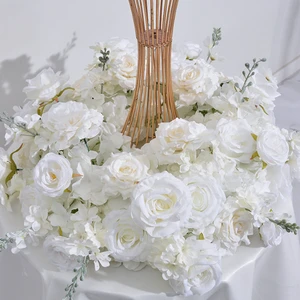 New White Artificial Wedding Table Decor Flower Wreath for Wedding Event Table Centerpiece Decor Handmade Flowers