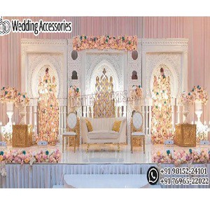 Stunning White Theme 3D Stage Decoration for Wedding Reception Latest Roman Stage Design for Western Marriages Asian WeddingsUK
