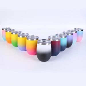 Stock Powder Coated 12oz Double Wall Insulated Vacuum 304 Stainless Steel Wine Tumbler with Lid