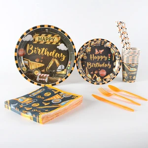 Colorful Cartoon Disposable Eco-Friendly Durable Paper Tableware Set for Children's Birthday Parties with Customized Colors