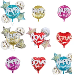 22-Inch Portable Happy Birthday Aluminum Film Balloon Set with Love Sequins Letterpress Printing for Birthday Party Decorations