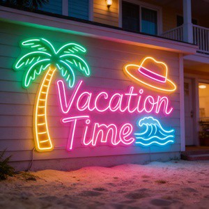 Free Design Vocation Time Palm Trees Beach LED Neon Sign Tropical Sunset LED Neon Light For Wall Decor