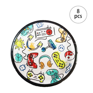 8 Piece Paper Plates LR Brand Video Game Party Supplies Birthday Decorations Favors Kids Disposable Safe Food Grade Eco-Friendly