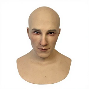 Customize Ultra-realistic Human Skin Texture Bald Young Man Silicone Mask Role-playing Film Props Halloween Easter Reusable