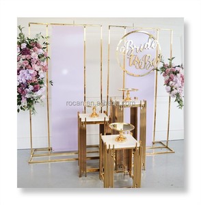 Event Party Stage Decoration Back Drops Supplies Gold Stainless Steel Frame Flower Backdrop Wedding Stage Arch