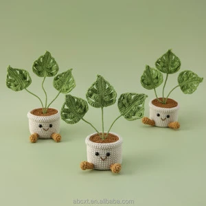 New Handmade Crochet Christmas Monstera Leaf Potted Plant Indoor Ornament