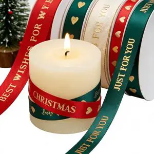 Christmas Ribbon Floral Style Red Green Natural Color Ink Printed Logo Ribbon for Christmas Holiday Decorative Packaging