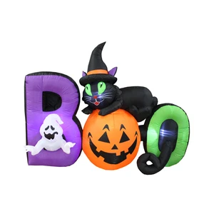 180cm/6ft Halloween Inflatable Black Cat with BOO Wall Decoration Party Decorations for Festive Ambiance