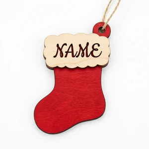 3D Wood Christmas Stocking Tag | Custom Personalized Gift Name Tag | XIAOYAN AW068 | Wholesale Holiday Decor & Supplies 2026