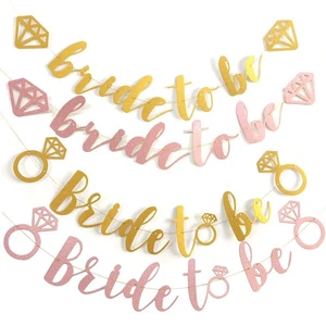 Pre-strung Bride to Be Banner Gold Glitter Bridal Party Banner for Bridal Shower Wedding Party Decor