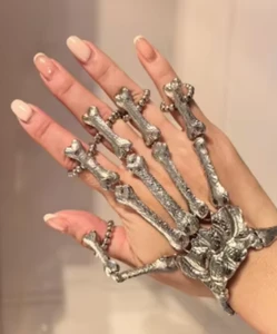 Bold Skeleton Hand Cuff Bracelet Halloween Gothic Punk Jewelry Adjustable Statement Bangle for Women Alloy Unisex