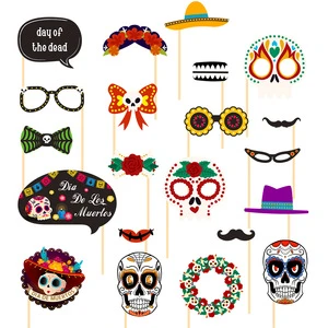 2026 Cross-Border Mexican Carnival Day of Dead Party Photo Props Paper Products Glasses Hand-Held SignsWholesale Available
