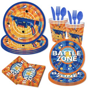 Battle Theme Party Supplies Disposable Paper Plates Napkins Cups War Game Party Birthday Decorations Serve 24 Party Supplies