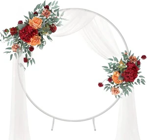 Elegant Modern Customized 2m Gold White Metal Wedding Arch Stand Circle Design Photo Background Decoration for Wedding Birthday