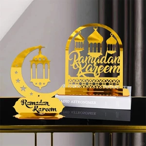 Islamic Ramadan Decorations Gift DIY Eid Mubarak Hollow Star Moon Gold Acrylic Ornament Creative Home Decoration Party Supplies