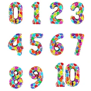 40-inch Color Patterned Age Number Balloon Large Size Aluminum Film, Party Decoration Scene Arrangement Photo Prop