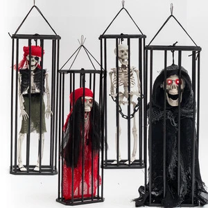 Halloween Haunted House Hanging Ghost Decoration with Glowing Chain Funny Scary Skull Design No Logo