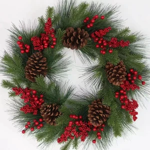 Outdoor&Indoor Christmas Decoration Pine Needle Xmas Garland Green Christmas Wreath For Front Door
