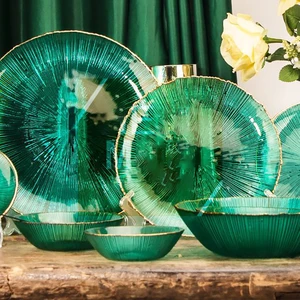 Light Luxury Gold-rimmed Glass Tableware Western Dinner Glass Dessert Salad Plate Home Decoration