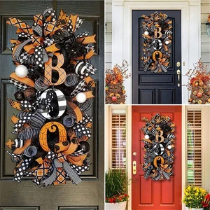 Halloween Plastic Wreath Door Hanging Garland Ghost Fall Autumn Harvest Pumpkin Eco-Friendly Decoration