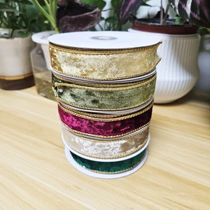 2.5CM 4CM 5CM 6.3CM Velvet Ribbon Wire Gold Edge Ribbon Christmas Tree Wreath Decorative Bow Material Gold Back Ribbon