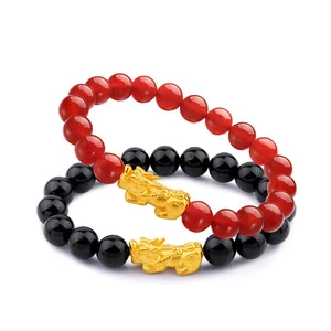 Classic Gold Plated Charm Fengshui Pi Xiu Handmade Stretch Agent Garnet Beads Women Mens Pixiu Bracelets 2023 Hot Sale